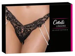 Cottelli LINGERIE String M/L with Removable Pearl Chains, Black Lace