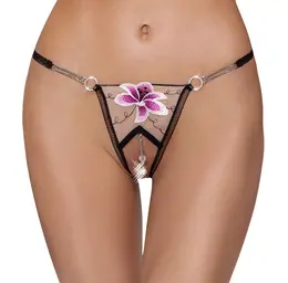 Cottelli LINGERIE String Flower M/L - Tulle, Embroidery & Pearl Chains