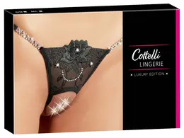 Cottelli Collection String S/M with Embroidery and Rhinestone Details