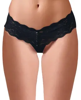 Cottelli Collection String Pearls Black XL - Floral Lace Intimate Accessory