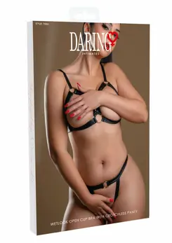 Daring Intimates Wetlook 2-Piece Bra Set Open Cup Black S/M