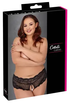 Cottelli CURVES Panties XL Black Lace with Decorative Pearl Detail