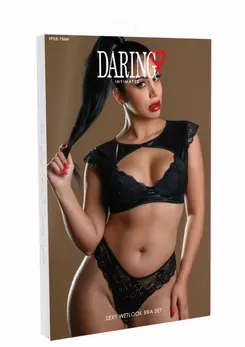 Daring Intimates Wetlook Bra Set Black 2-Piece Glossy Lace Finish