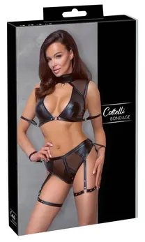 Cottelli BONDAGE Matt Black Top & Briefs Set with Restraint System XL