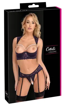 Cottelli Lingerie Shelf Bra & Suspender Thong Set Purple 85B/L