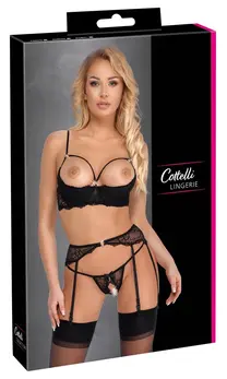 Cottelli Lingerie 3-Piece Lace Bra Set Black 75B/S Adjustable Straps