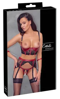 Cottelli Bondage Shelf Bra Set Black/Red XL - Adjustable Lace Ensemble