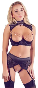 Abierta Fina Shelf Bra Set 85C/XL with Decorative Lace and Rose Gold Detail