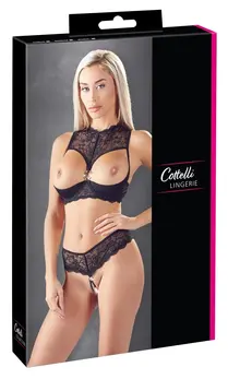 Cottelli Collection Shelf Bra Set 85B/L with Lace and Decorative Ring