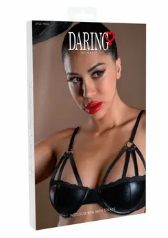 Daring Intimates Wetlook Bra With Straps - Shiny Black Finish, Adjustable