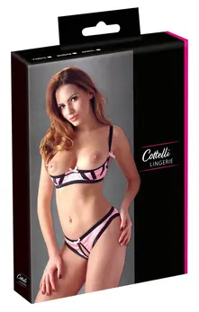 Cottelli Collection Satin Shelf Bra Set 75B/S Black & Pink Contrast
