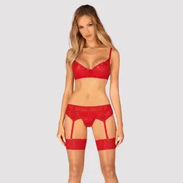 Obsessive Ingridia Intimate 3-Piece Lingerie Set Red Size M/L