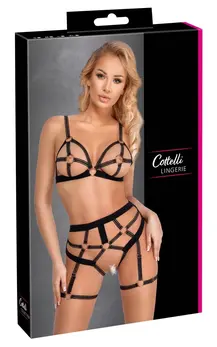 Cottelli LINGERIE Harness Bra & Thong Set Open Design XL Black