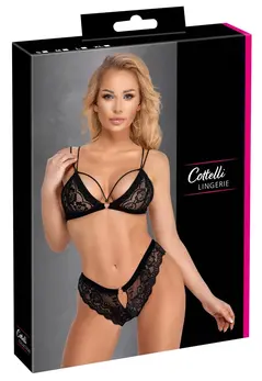Cottelli LINGERIE Lace Bra & Panty Set Black L Velvet Straps
