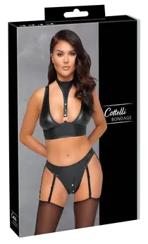 Cottelli Bondage Bra Set XL Black Matte - Adjustable Harness & Cuffs