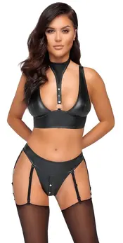Cottelli Bondage Bra Set XL Black Matte - Adjustable Harness & Cuffs