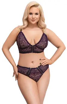 Cottelli CURVES Lace Lingerie Set Purple 4XL Adjustable Closure