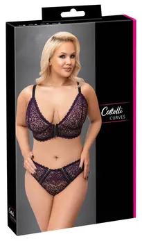 Cottelli CURVES Lace Bra and Briefs Set Purple 3XL Adjustable Fit