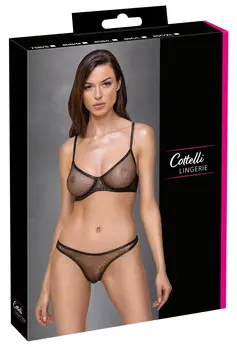 Cottelli LINGERIE Set 80B/M Black Mesh with Gold Shimmer