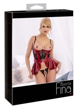 Abierta Fina Shelf Bra Set Red 75B/S - Decorative Chains & Lace Details