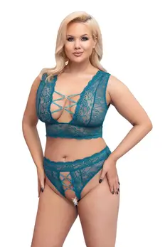 Cottelli Curves Bralette & High-Waist Lace Set Teal 4XL