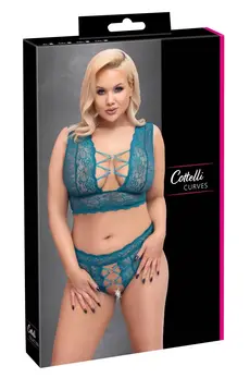 Cottelli Curves Bralette & High-Waist Lace Set Teal 2XL