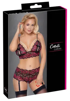 Cottelli CURVES Pearl Lace Bra & Suspender Set 3XL/4XL, Two-Tone Design