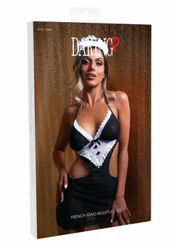 French Maid Roleplay Set - Elegant Mesh Dress & Lace Apron, Headpiece