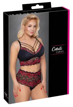 Cottelli CURVES Bra and High-Waist Briefs Set Black/Red 3XL