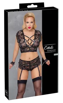 Cottelli Bondage Bra Set 4XL Lace Design with Rose-Gold Accents