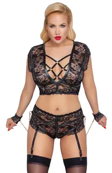 Cottelli Bondage Bra Set 4XL Lace Design with Rose-Gold Accents
