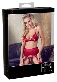 Cottelli Collection Red Lingerie Set with Bra & Adjustable Suspender Belt - Size L