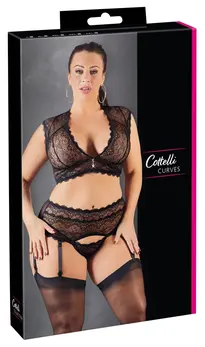 Cottelli Collection Lace Set L Black - Bralette & Garter Belt, Adjustable Straps