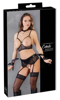Cottelli Collection Bra Set S - Black Bondage-Inspired Lingerie with Chains