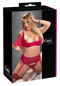 Cottelli Collection Bra Set Red 90D/XL - Lace, Adjustable, Removable Cups