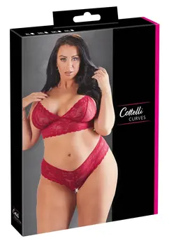Cottelli Collection Lingerie Set Red Lace Wireless Bra & Briefs 3XL