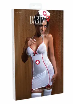 Rimba Hot Nurse Roleplay Set Lace Mesh Dress & Accessories White S/M