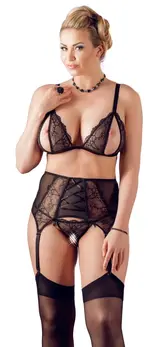 Cottelli Collection Lace Bra & Suspender Set 4XL Adjustable Black
