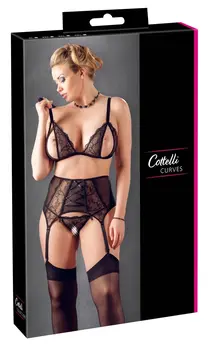 Cottelli Collection Lace Intimate Set 3XL - Open Cup & Suspender Belt