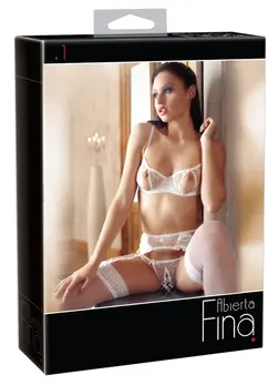 Cottelli Collection White Mesh Embroidered Lingerie Set 85C/XL