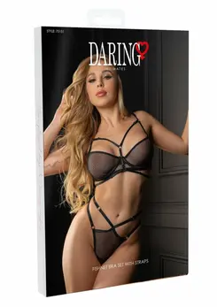 Daring Intimates Fishnet Bra Set With Adjustable Straps Black M/L