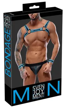 Svenjoyment BONDAGE Men's Jock Set Black/Blue 2XL Neoprene Finish