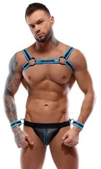 Svenjoyment BONDAGE Men's Jock Set Black/Blue 2XL Neoprene Finish