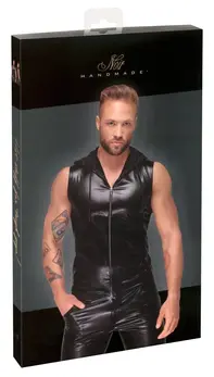 Noir Handmade Men's Sleeveless Hoodie XL Snakeskin Effect, Zippered