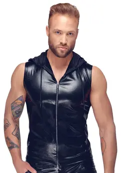 Noir Powernet Hoodie Shirt L Snakeskin Look, Sleeveless, Stretch-Fit