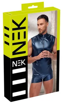 NEK Men's Sleeveless Metallic Matte Blue Shirt L with Front Zip