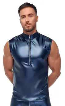 NEK Men's Sleeveless Shirt Blue Metallic Matte M Comfort Fit