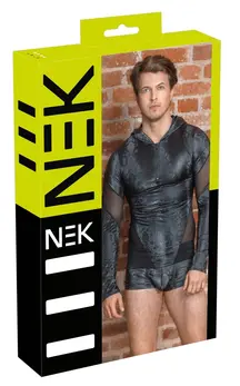 NEK Men’s Long Sleeve Hooded Shirt Snake Pattern S Black