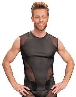 NEK Men's Sleeveless Shirt Black Matte with Mesh Inserts Size S