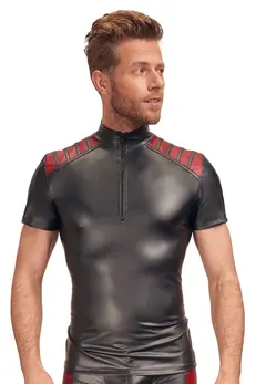 NEK Men's Shirt Black/Red Matte Look Stand-Up Collar Size L